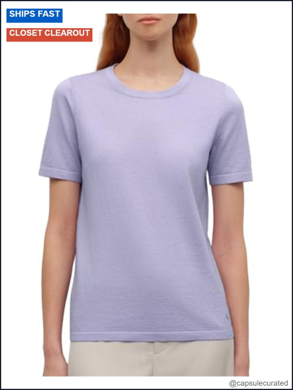 KVSS Women's Short-Sleeve Crew-Neck Sweater Pima Cotton Cashmere Blend